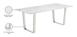 Carlton Stone Marble Veneer / Stainless Steel Contemporary Chrome Dining Table - 78" W x 39" D x 30" H