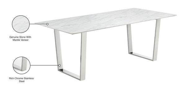 Carlton Stone Marble Veneer / Stainless Steel Contemporary Chrome Dining Table - 78" W x 39" D x 30" H