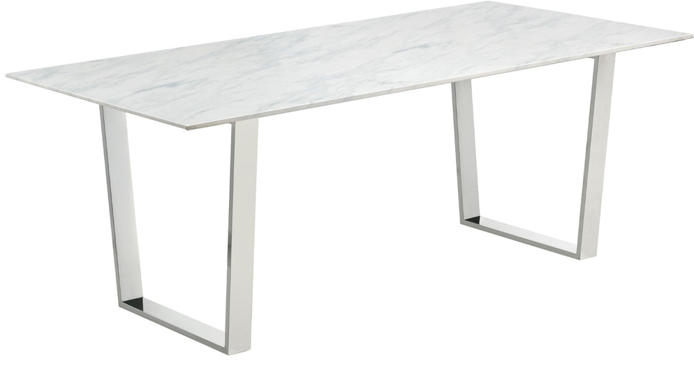 Carlton Stone Marble Veneer / Stainless Steel Contemporary Chrome Dining Table - 78" W x 39" D x 30" H