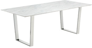 Carlton Stone Marble Veneer / Stainless Steel Contemporary Chrome Dining Table - 78" W x 39" D x 30" H