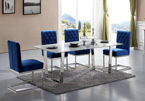 Carlton Stone Marble Veneer / Stainless Steel Contemporary Chrome Dining Table - 78" W x 39" D x 30" H