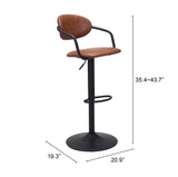 Zuo Modern Kirby 100% Polyurethane, Plywood, Steel Modern Commercial Grade Barstool Vintage Brown, Black 100% Polyurethane, Plywood, Steel