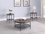 Country Rustic 3-piece Round Occasional Set Weathered Brown and Black