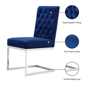 Carlton Velvet / Engineered Wood / Stainless Steel / Foam Contemporary Navy Velvet Dining Chair - 19" W x 25.5" D x 38" H