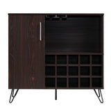 Lochner Mid-Century Modern 15-Bottle Wine and Bar Cabinet, Walnut and Black Noble House