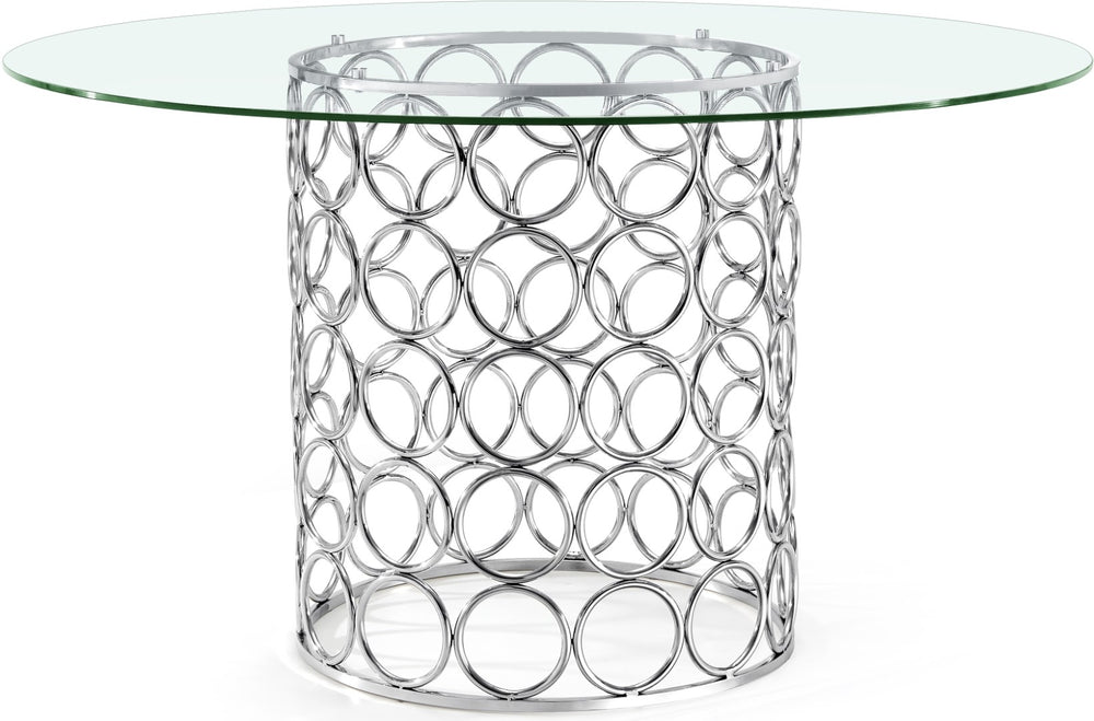 Opal Glass / Stainless Steel Contemporary Chrome Dining Table - 54" W x 54" D x 30" H