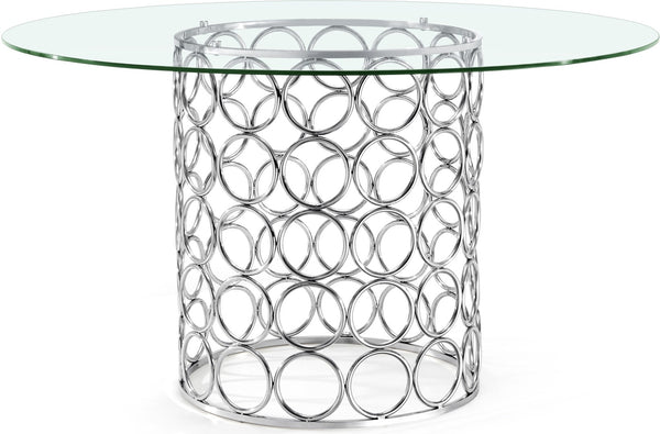 Opal Glass / Stainless Steel Contemporary Chrome Dining Table - 54" W x 54" D x 30" H