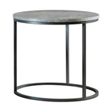 Modern Faux Marble Round Top End Table Grey and Gunmetal