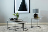 Modern Faux Marble Round Top End Table Grey and Gunmetal