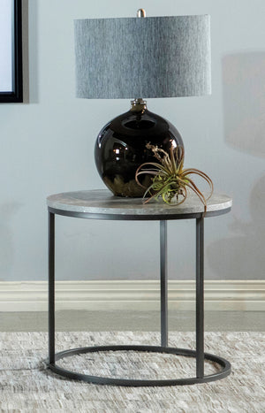 Modern Faux Marble Round Top End Table Grey and Gunmetal