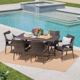 Noble House Darcy Outdoor 7 Piece  Multibrown Wicker Dining Set with Foldable Table and Stacking Chairs
