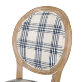 Phinnaeus French Country Fabric Dining Chairs, Dark Blue Plaid and Light Beige Noble House