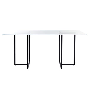 Legend 36x66-Inch Rectangular Dining Table with Clear Tempered Glass Top and Steel Base in Matte Black