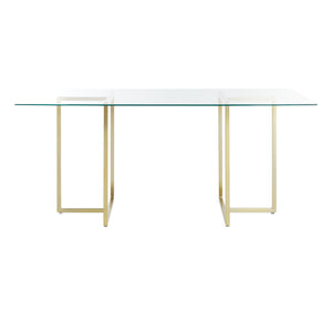 Legend 36x66-Inch Rectangular Dining Table with Clear Tempered Glass Top and Steel Base in Matte Brushed Gold