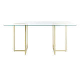 Legend 36x66-Inch Rectangular Dining Table with Clear Tempered Glass Top and Steel Base in Matte Brushed Gold