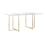 Legend 36x66-Inch Rectangular Dining Table with Clear Tempered Glass Top and Steel Base in Matte Brushed Gold