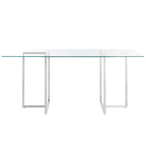 Legend 36x66-Inch Rectangular Dining Table with Clear Tempered Glass Top and Brushed Stainless Steel Base
