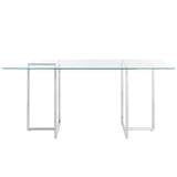 Legend 36x66-Inch Rectangular Dining Table with Clear Tempered Glass Top and Brushed Stainless Steel Base