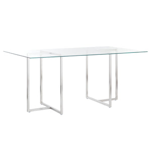 Legend 36x66-Inch Rectangular Dining Table with Clear Tempered Glass Top and Brushed Stainless Steel Base