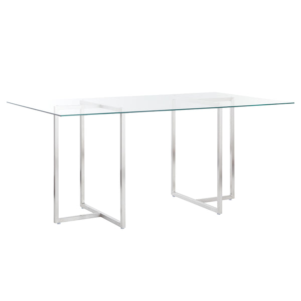Legend 36x66-Inch Rectangular Dining Table with Clear Tempered Glass Top and Brushed Stainless Steel Base