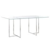 Legend 36x66-Inch Rectangular Dining Table with Clear Tempered Glass Top and Brushed Stainless Steel Base