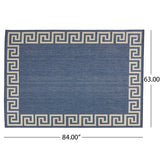 Preveli 5'3" x 7' Outdoor Area Rug, Blue and Ivory Noble House