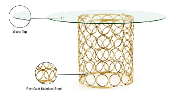 Opal Glass / Stainless Steel Contemporary Gold Dining Table - 54" W x 54" D x 30" H