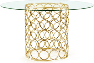Opal Glass / Stainless Steel Contemporary Gold Dining Table - 54" W x 54" D x 30" H