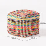 Madrid Handcrafted Boho Fabric Pouf, Ecru and Multi-Color Noble House