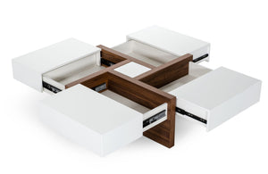VIG Furniture Modrest Makai Modern White & Walnut Square Coffee Table VGBBLE624E-WHTWAL