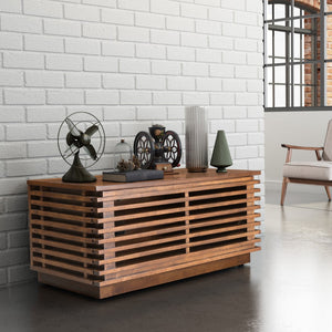Zuo Modern Linea Acacia Wood Mid Century Commercial Grade Entertainment Stand Walnut Acacia Wood