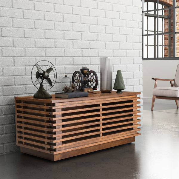 Zuo Modern Linea Acacia Wood Mid Century Commercial Grade Entertainment Stand Walnut Acacia Wood