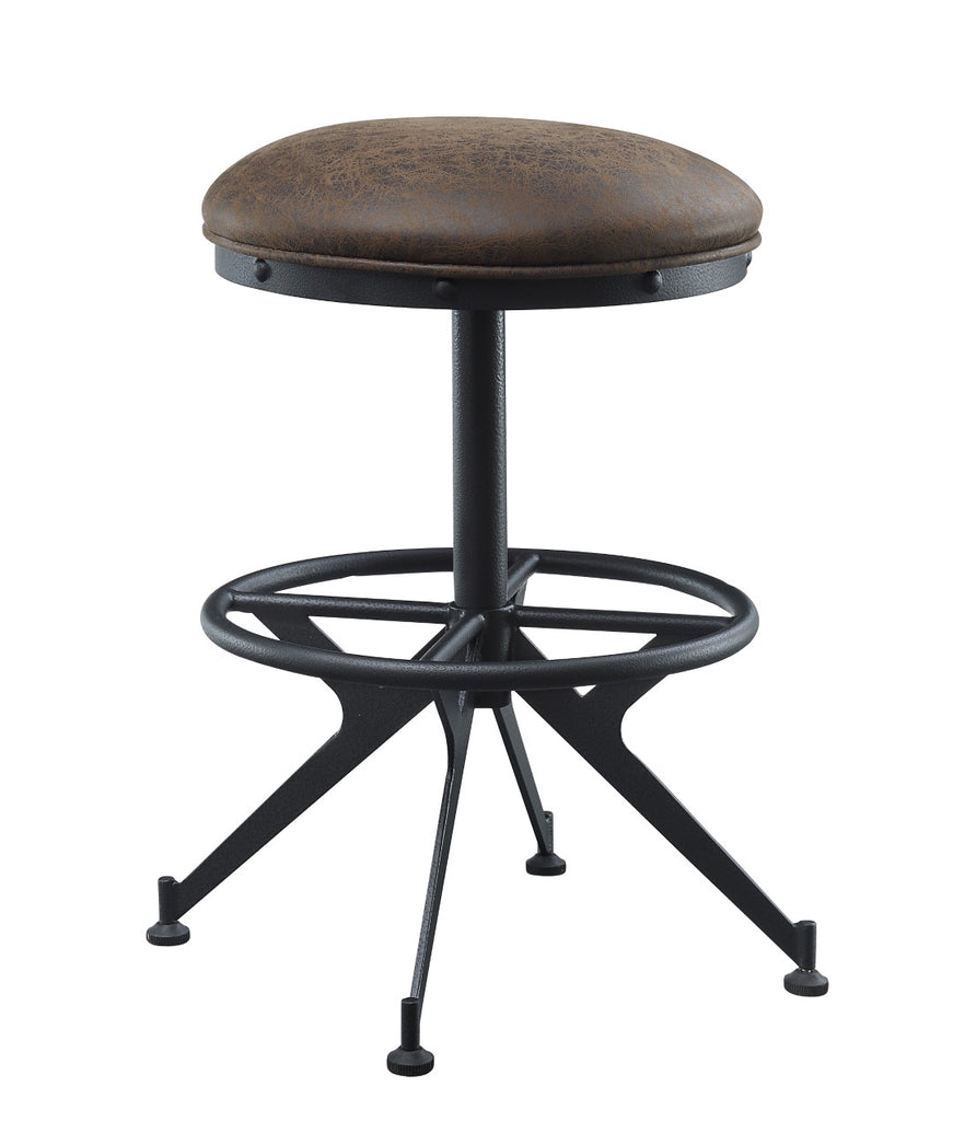 Zangief Industrial Counter Height Stool Rustic Brown Fabric & Black Finish 73992-ACME