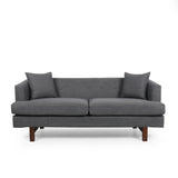 Noble House Mableton Mid-Century Modern Upholstered 3 Seater Sofa, Charcoal and Espresso