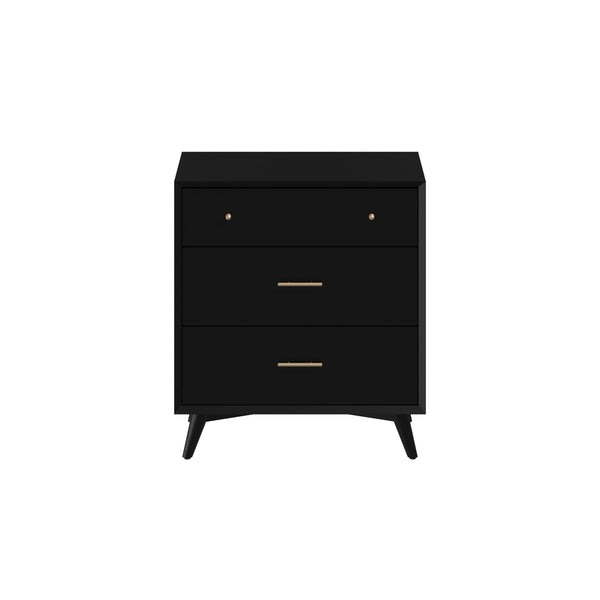 Alpine Furniture Flynn Mid Century Modern 3 Drawer Small Chest, Black 966BLK-04 Black Mahogany Solids & Okoume Veneer 32 x 18 x 36