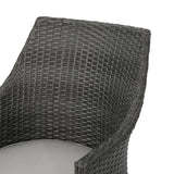 Hillhurst Outdoor Grey Wicker Dining Chairs with Light Grey Water Resistant Cushions Noble House