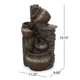 Noble House Bartow Outdoor 4 Tier Jar Fountain, Brown and Gray