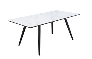 Caspian Contemporary Dining Table White Printed Faux Marble & Black Finish 74010-ACME