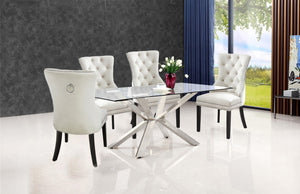 Nikki Velvet / Engineered Wood / Metal / Foam Contemporary Cream Velvet Dining Chair - 23" W x 23" D x 40" H