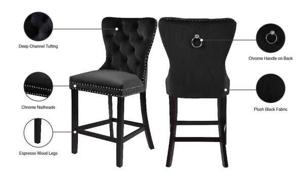Nikki Velvet / Engineered Wood / Metal / Foam Contemporary Black Velvet Stool - 21" W x 24.5" D x 43" H