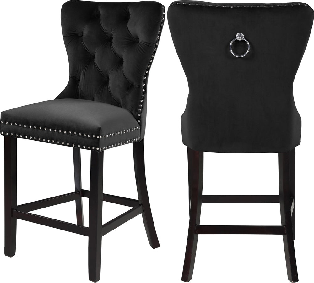 Nikki Velvet / Engineered Wood / Metal / Foam Contemporary Black Velvet Stool - 21" W x 24.5" D x 43" H