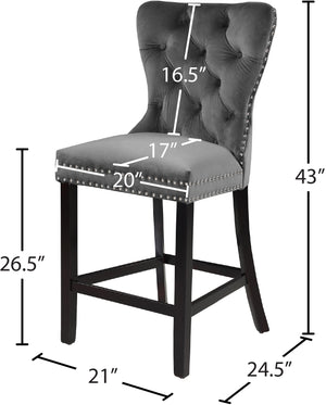 Nikki Velvet / Engineered Wood / Metal / Foam Contemporary Grey Velvet Stool - 21" W x 24.5" D x 43" H