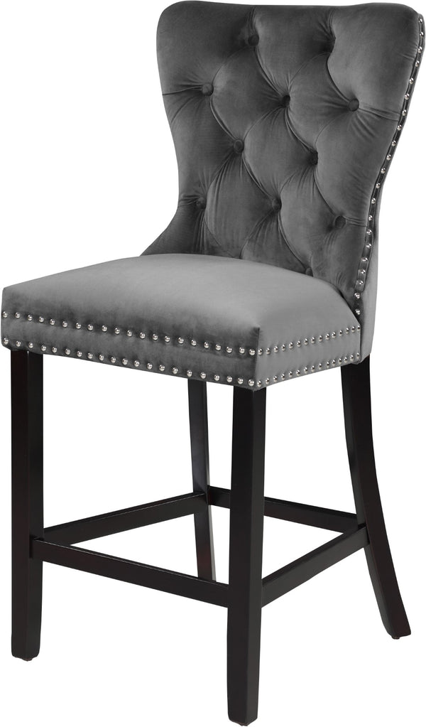 Nikki Velvet / Engineered Wood / Metal / Foam Contemporary Grey Velvet Stool - 21" W x 24.5" D x 43" H
