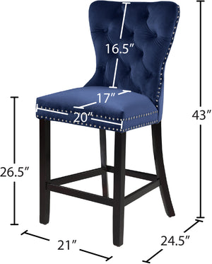 Nikki Velvet / Engineered Wood / Metal / Foam Contemporary Navy Velvet Stool - 21" W x 24.5" D x 43" H