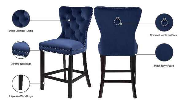 Nikki Velvet / Engineered Wood / Metal / Foam Contemporary Navy Velvet Stool - 21" W x 24.5" D x 43" H