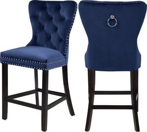Nikki Velvet / Engineered Wood / Metal / Foam Contemporary Navy Velvet Stool - 21" W x 24.5" D x 43" H