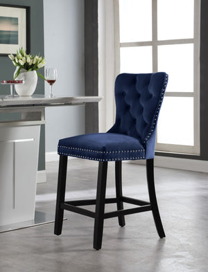 Nikki Velvet / Engineered Wood / Metal / Foam Contemporary Navy Velvet Stool - 21" W x 24.5" D x 43" H