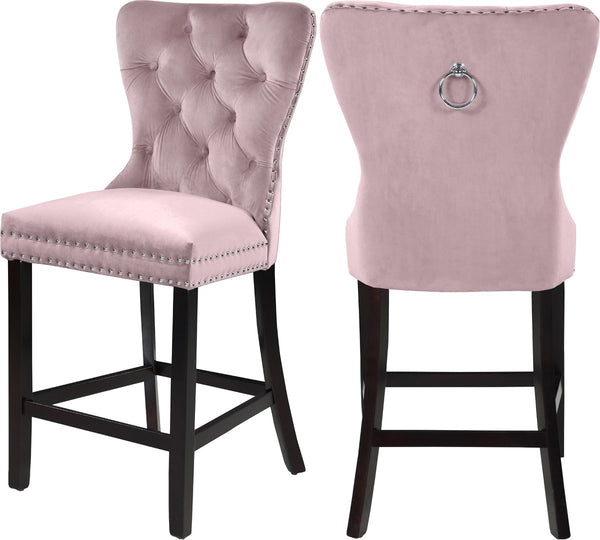Nikki Velvet / Engineered Wood / Metal / Foam Contemporary Pink Velvet Stool - 21" W x 24.5" D x 43" H