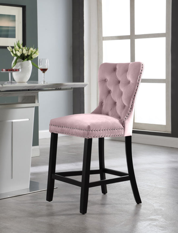 Nikki Velvet / Engineered Wood / Metal / Foam Contemporary Pink Velvet Stool - 21" W x 24.5" D x 43" H