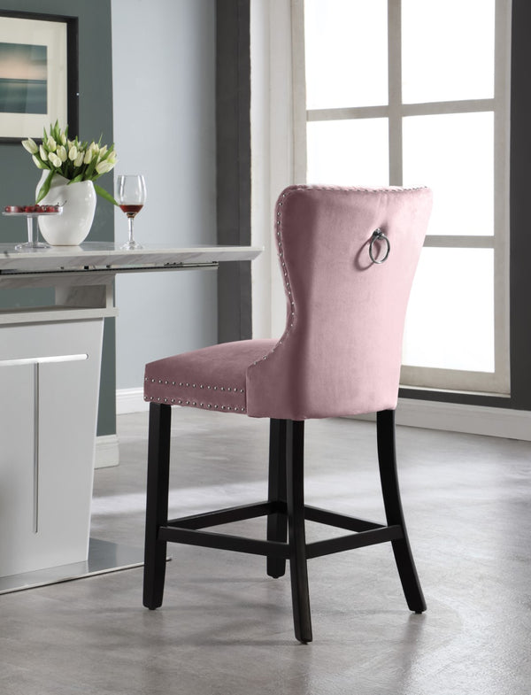 Nikki Velvet / Engineered Wood / Metal / Foam Contemporary Pink Velvet Stool - 21" W x 24.5" D x 43" H